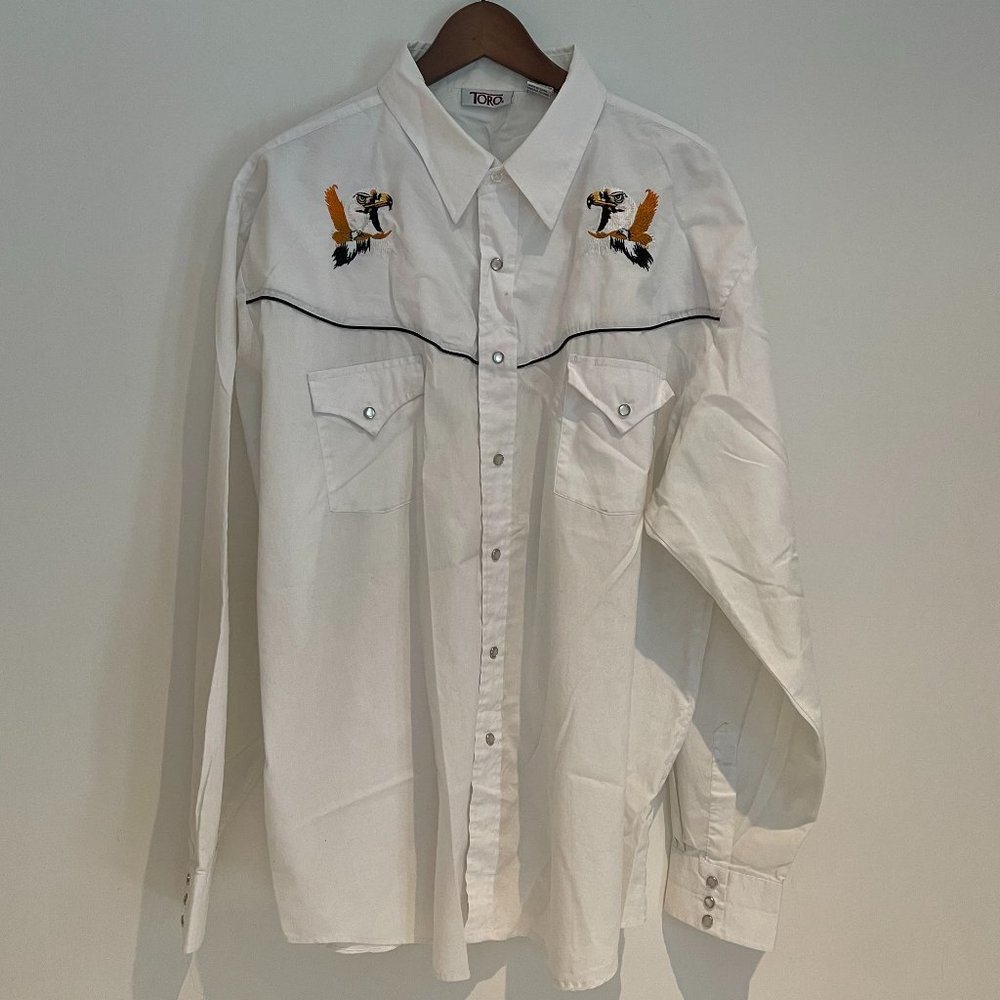 TORO Men White Embroidered Eagle Pearl Snaps Long Sleeve Western Shirt Size 2XL